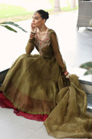 Mehndi Green Embroidered Organza Pishwas Dress (3-Piece) - Image 4