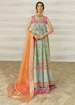 Pakistani Mint Green Embroidered Raw Silk Pishwas (2-Piece) - Image 2