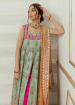 Pakistani Mint Green Embroidered Raw Silk Pishwas (2-Piece) - Image 3