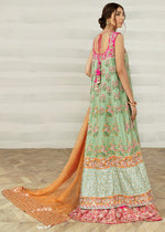 Pakistani Mint Green Embroidered Raw Silk Pishwas (2-Piece) - Image 4