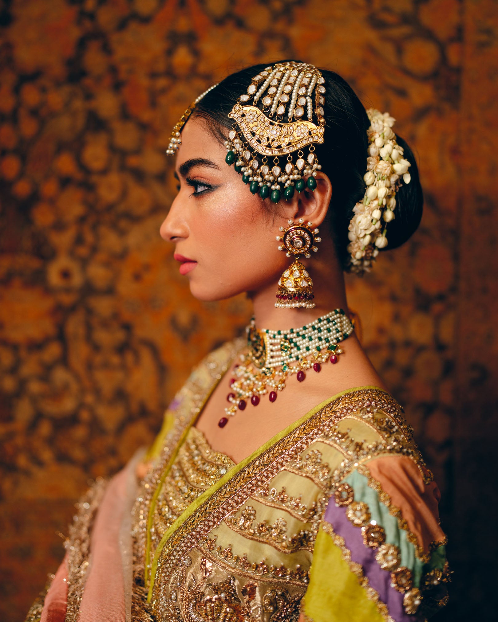 Pakistani Lime Embellished Net Silk Pishwas Dress (3-Piece) - Image 5