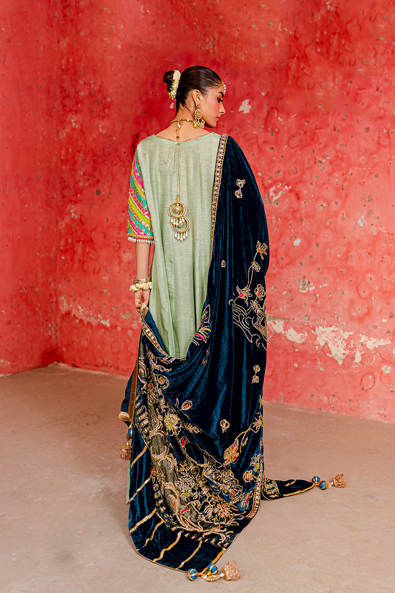 Pakistani Sage Green Embroidered Silk Pishwas Dress (2-Piece) - Image 2
