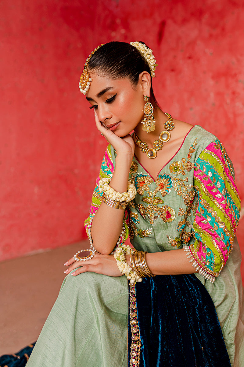 Pakistani Sage Green Embroidered Silk Pishwas Dress (2-Piece) - Image 3