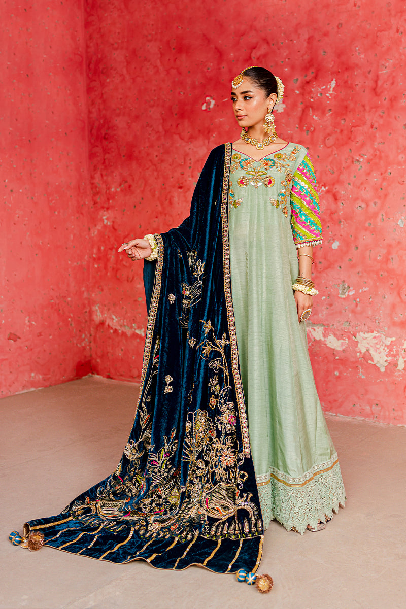 Pakistani Sage Green Embroidered Silk Pishwas Dress (2-Piece) - Image 4