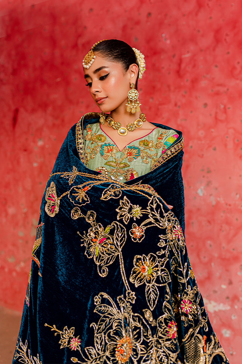 Pakistani Sage Green Embroidered Silk Pishwas Dress (2-Piece) - Image 7