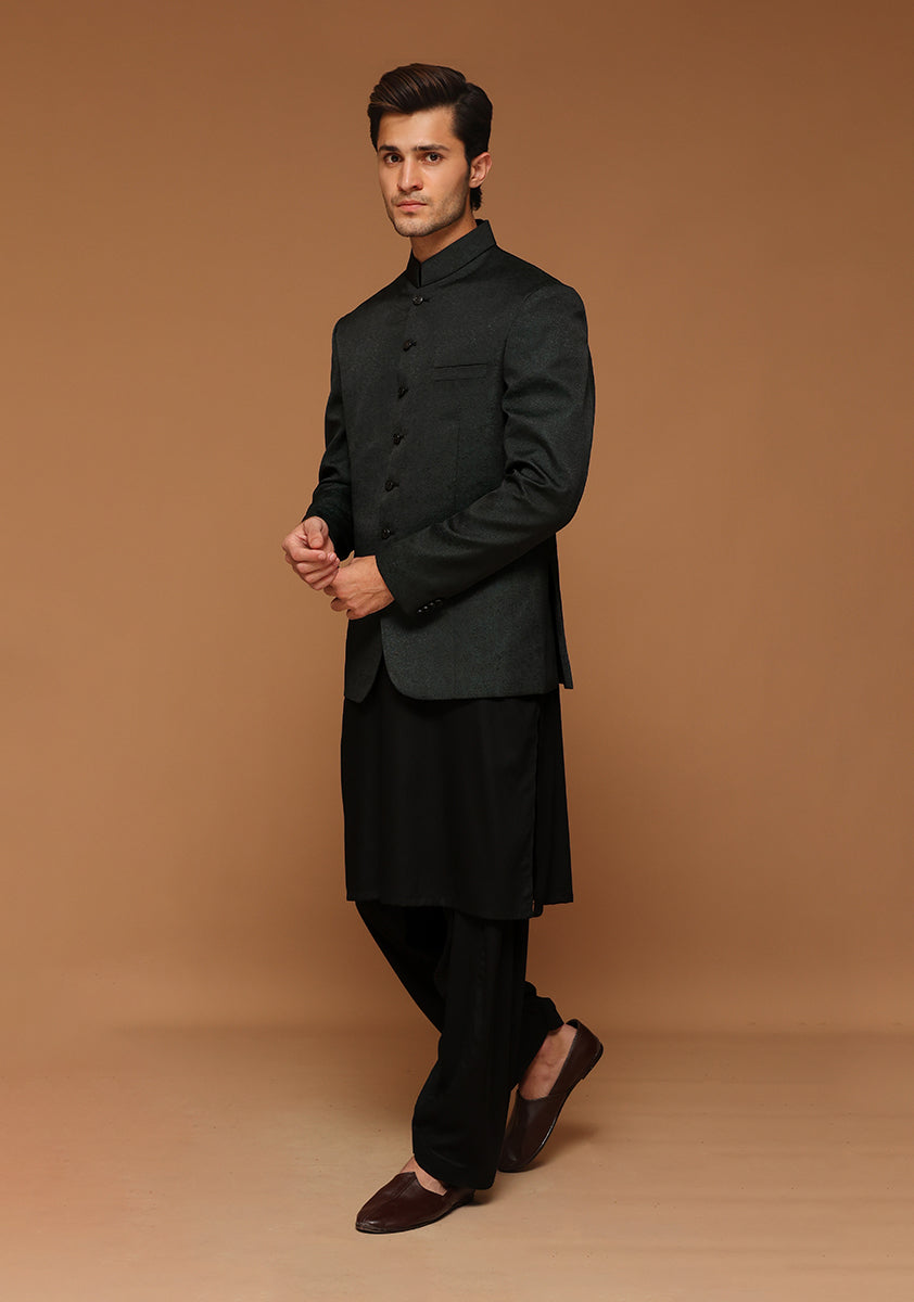 Tropical Green Jamawar Prince Coat (3-Piece) - Image 1