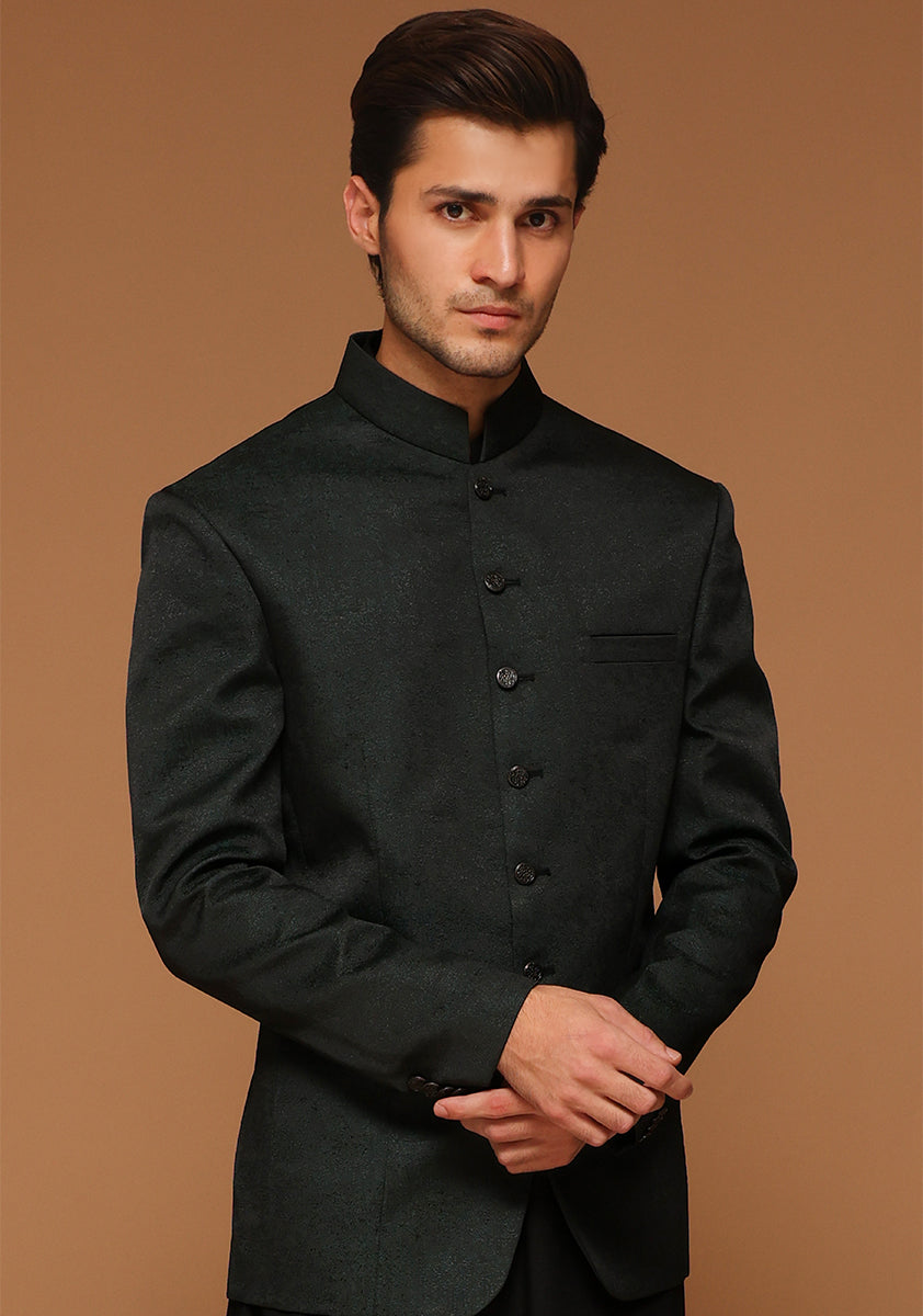 Tropical Green Jamawar Prince Coat (3-Piece) - Image 3