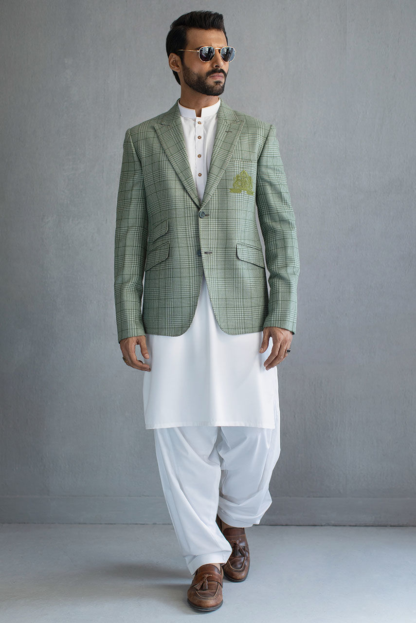 Light Waitrose Green Checked Suiting Prince Coat (3-Piece) - Image 1