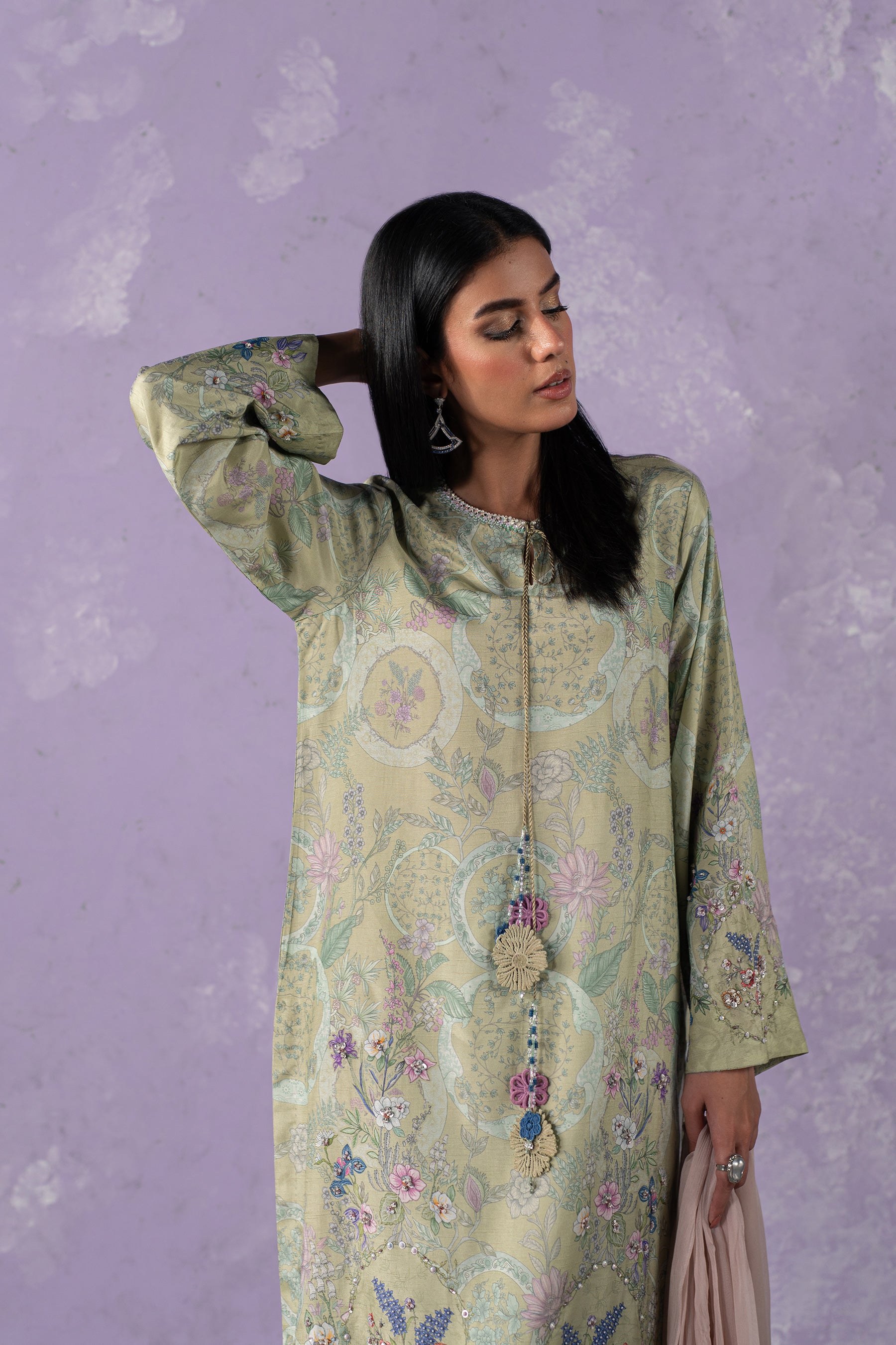 Pistachio Mint Hand-Embellished Silk Salwar Kameez (3-Piece) - Image 2
