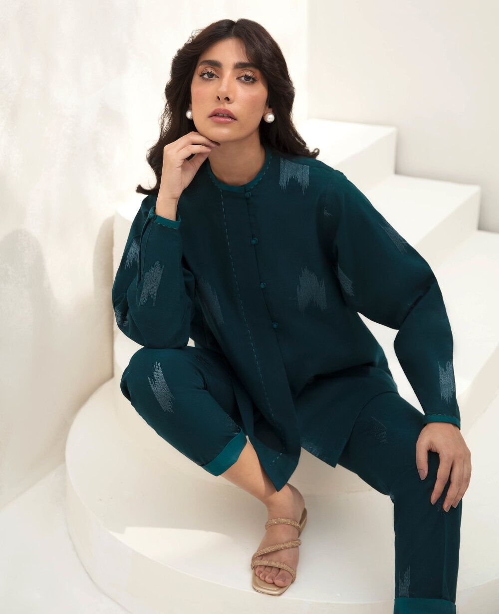 Deep Green Tie-Dye Cambric Salwar Kameez (2-Piece) - Image 4