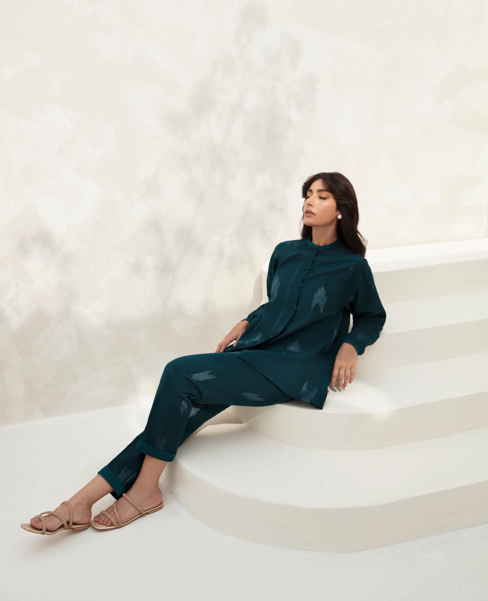 Deep Green Tie-Dye Cambric Salwar Kameez (2-Piece) - Image 6