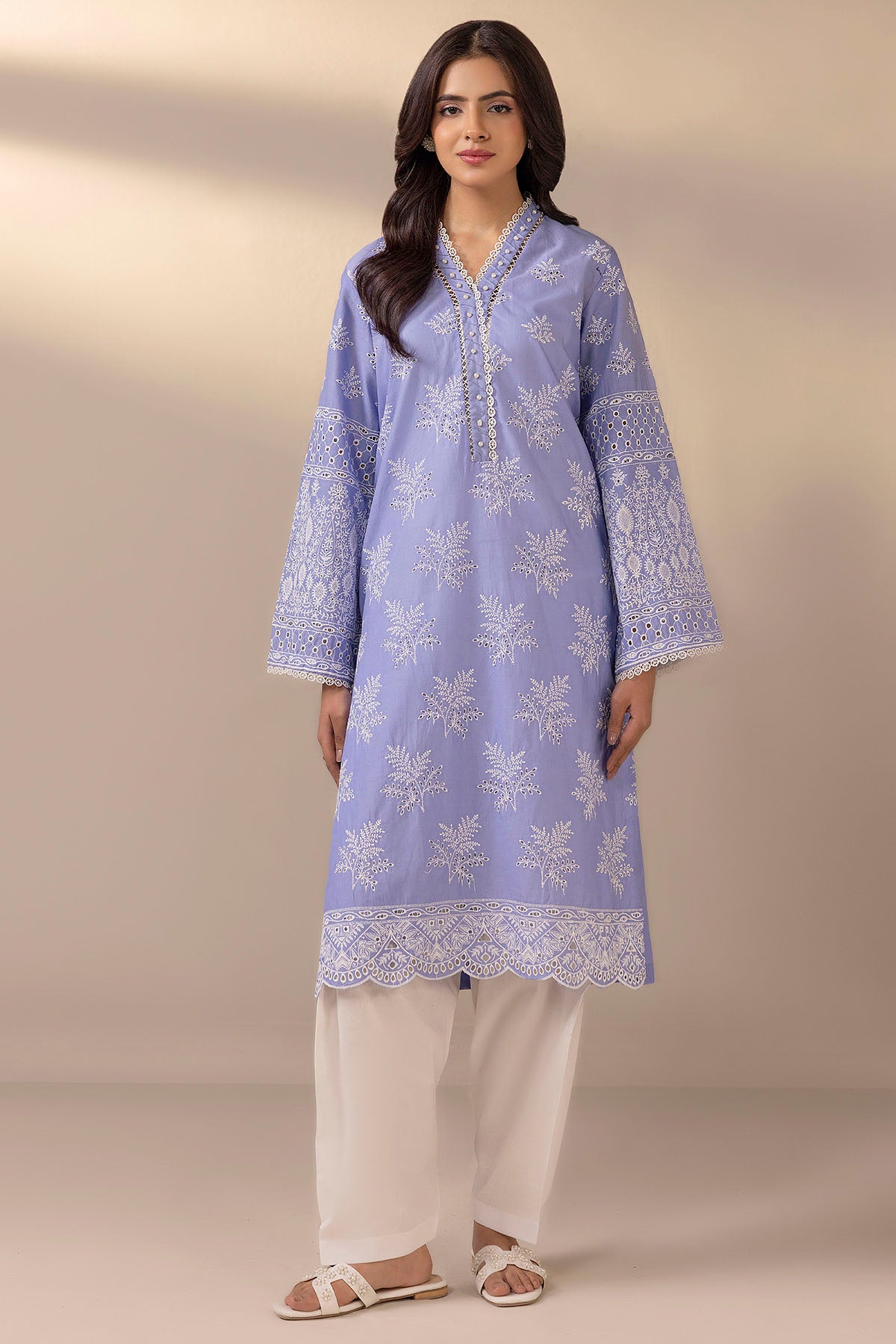 Aquamarine Schiffli Embroidered Cambric Lawn Salwar Kameez (2-Piece) - Image 1