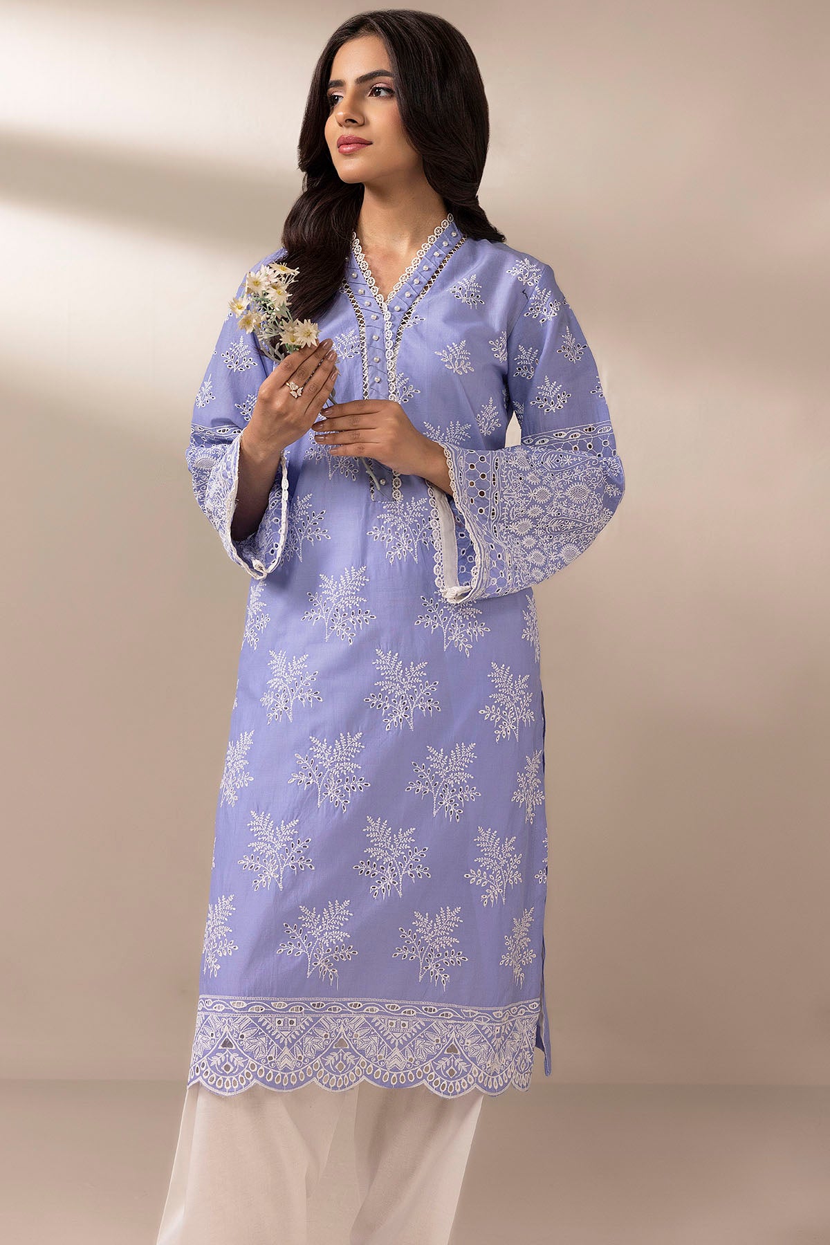Aquamarine Schiffli Embroidered Cambric Lawn Salwar Kameez (2-Piece) - Image 2