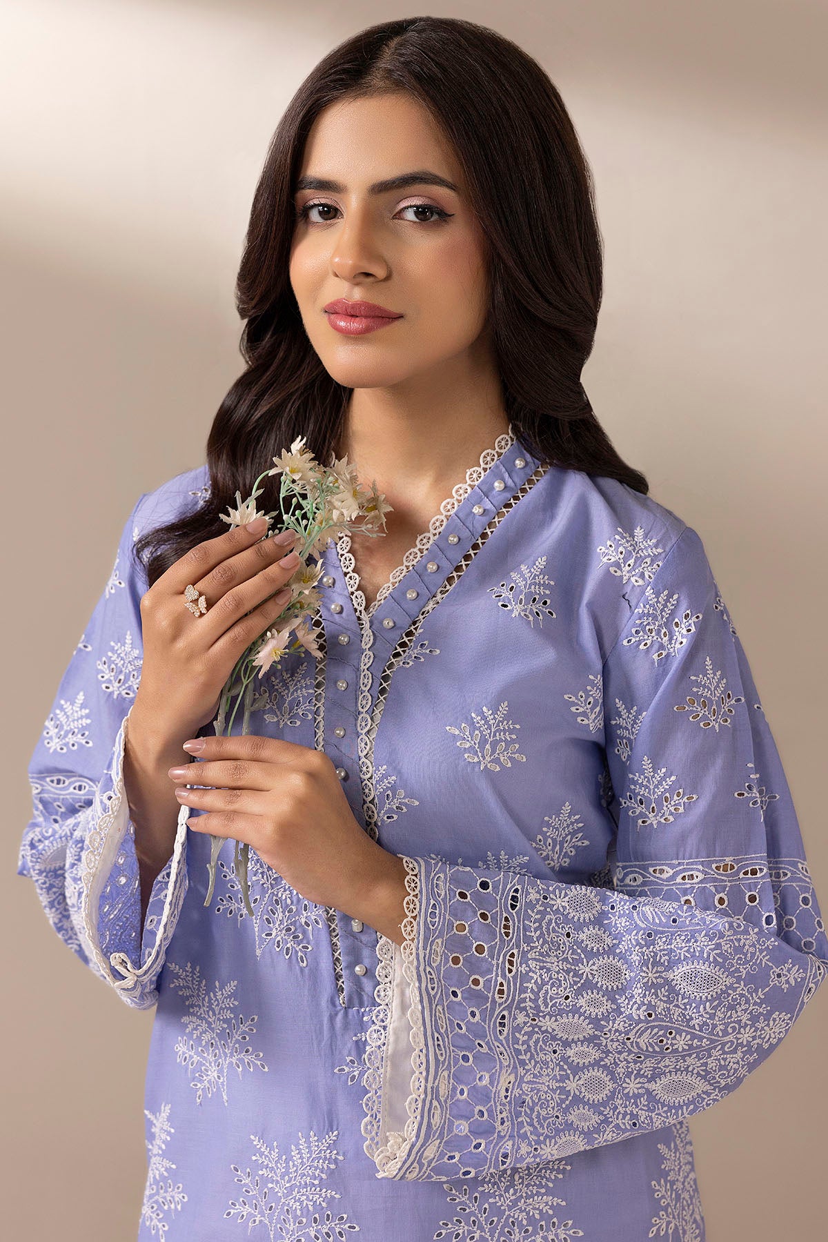 Aquamarine Schiffli Embroidered Cambric Lawn Salwar Kameez (2-Piece) - Image 3