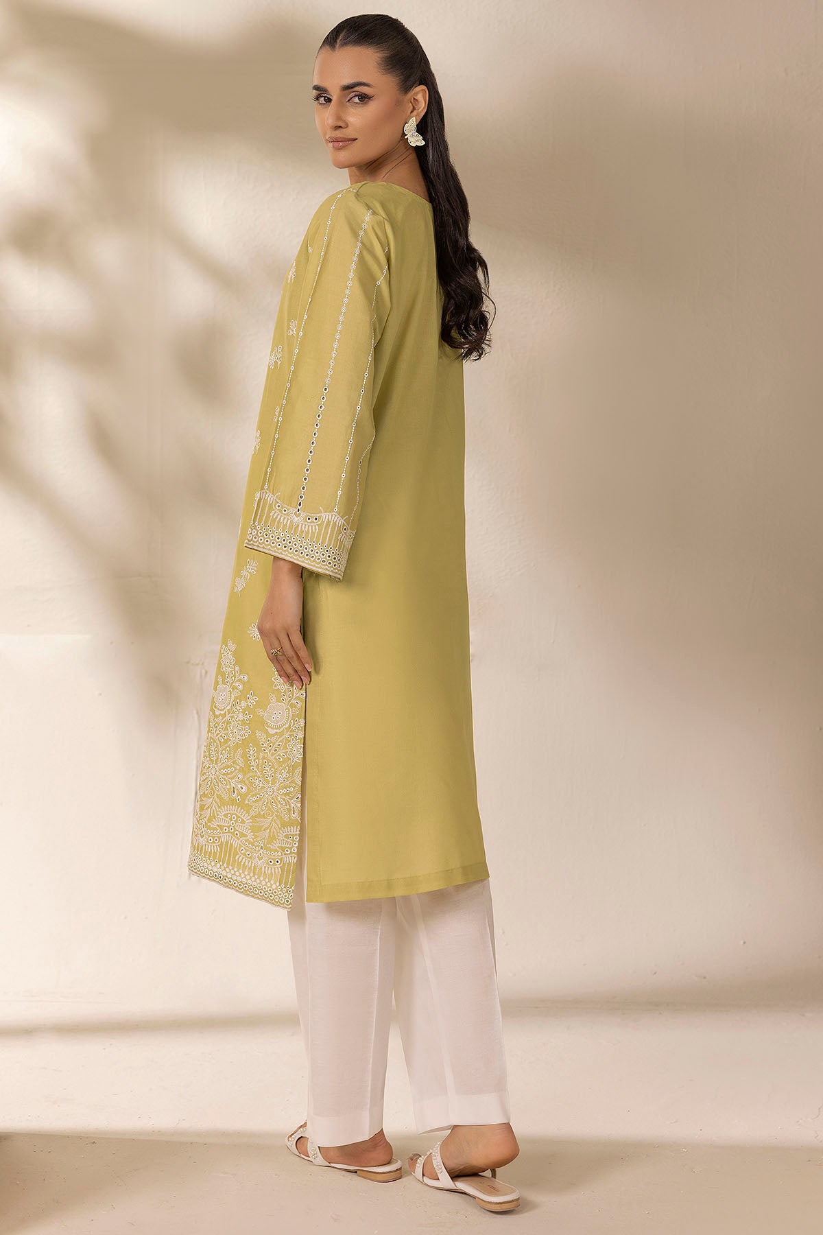 Lime Schiffli Embroidered Cambric Lawn Shirt (1-Pc) - Image 3