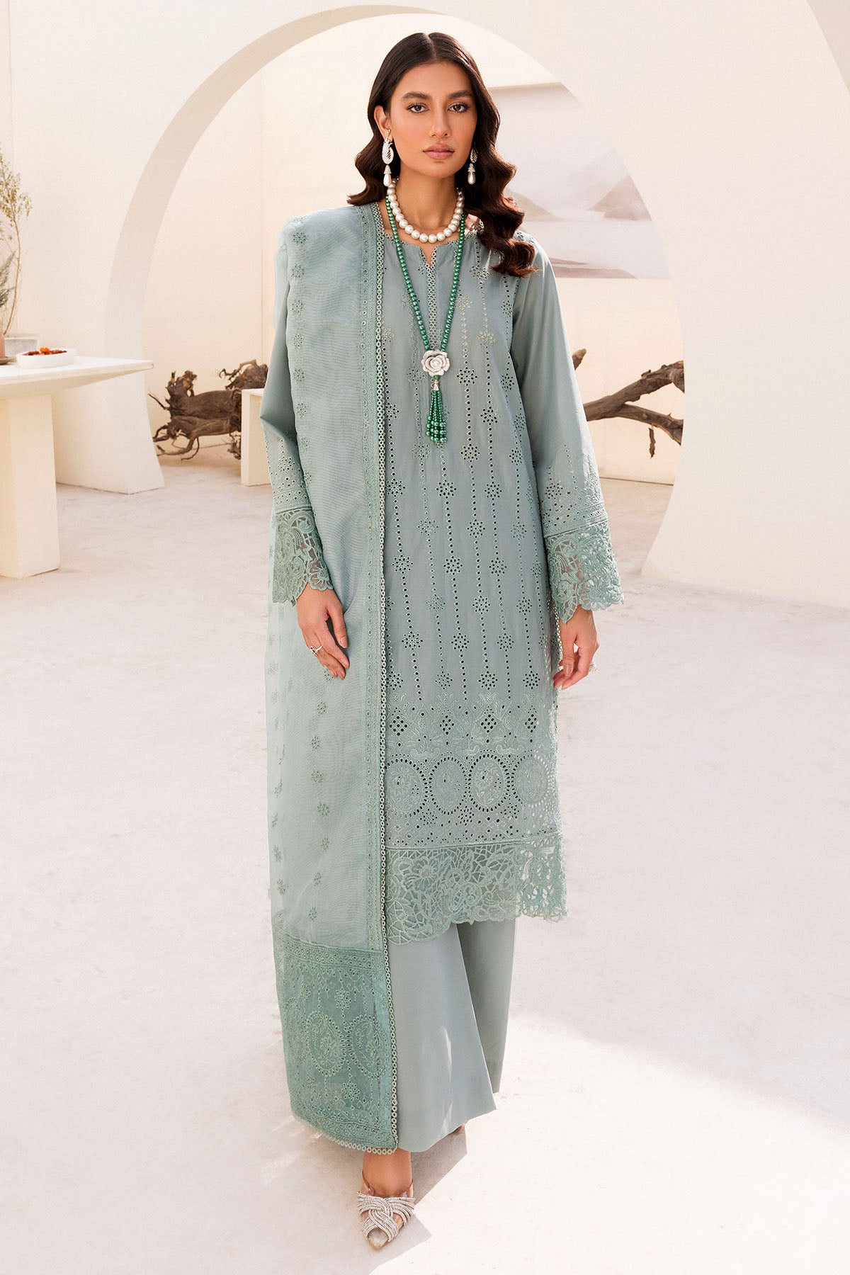 Seafoam Schiffli Embroidered Cambric 3-Piece Suit - Image 1