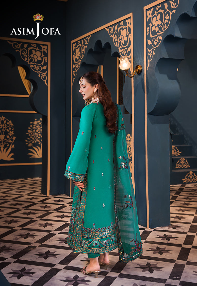 Sea Green Embroidered Cambric & Chiffon Salwar Kameez (3-Piece) - Image 2