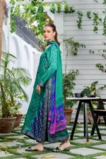 Green & Blue Block Printed Chiffon Charmeuse Kurta (3-Piece) - Image 4