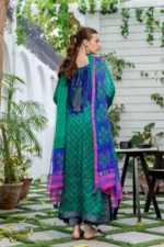 Green & Blue Block Printed Chiffon Charmeuse Kurta (3-Piece) - Image 5