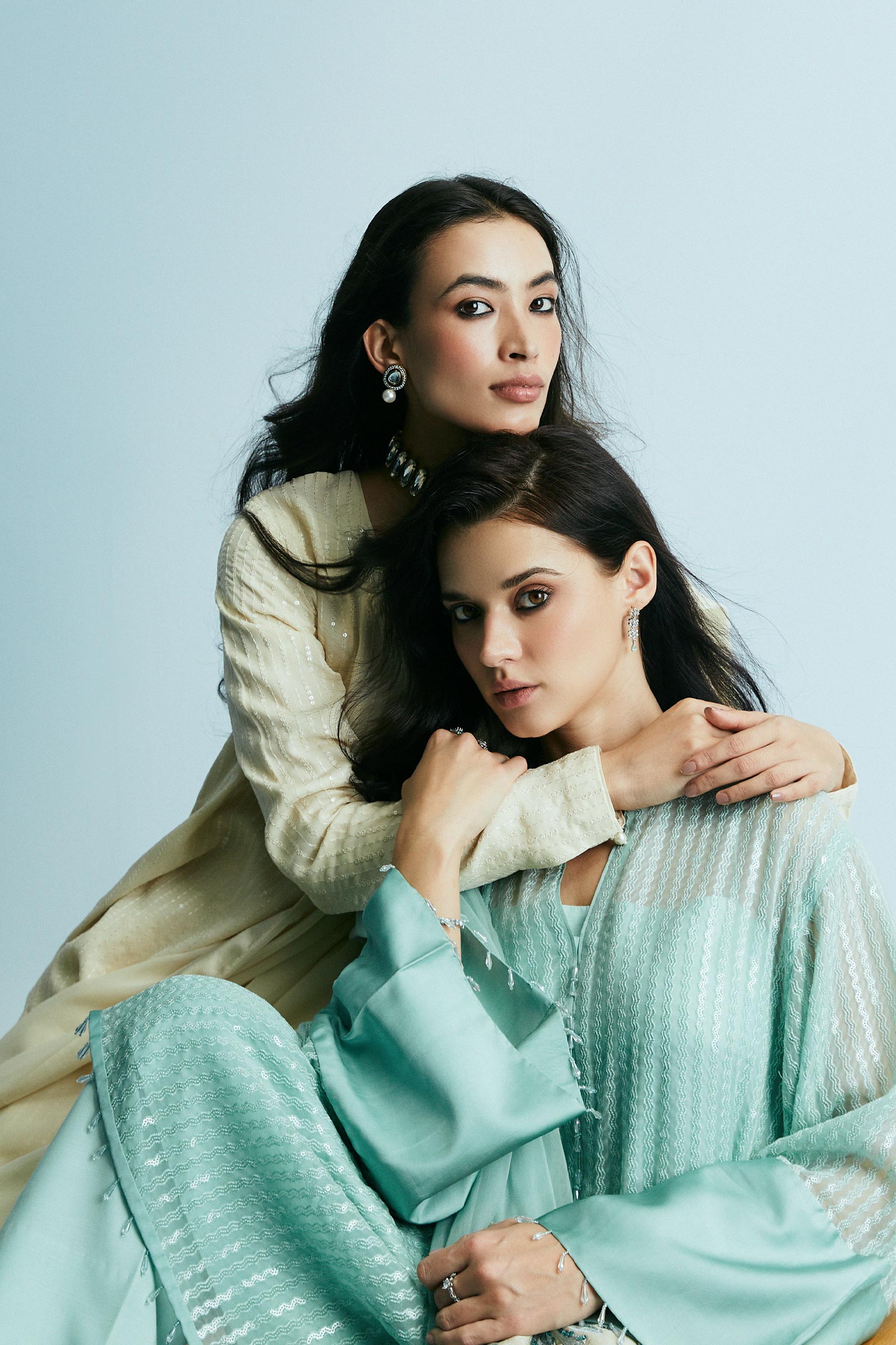 Pakistani Seafoam Sequin-Embroidered Chiffon Georgette Salwar Kameez (3-Piece) - Image 5