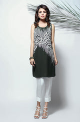 Pakistani Forest Green Embroidered Chiffon-Georgette Tunic (1-Pc) - Image 2