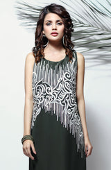 Pakistani Forest Green Embroidered Chiffon-Georgette Tunic (1-Pc) - Image 3