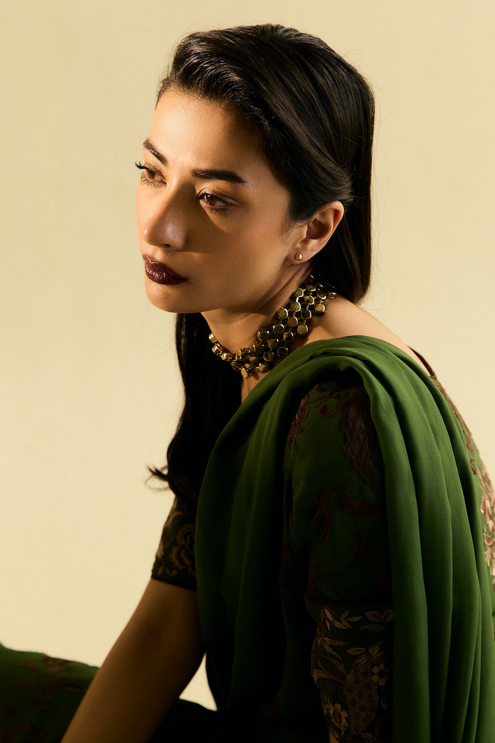 Pakistani Moss Green Embroidered Chiffon Georgette Salwar Kameez (3-Piece) - Image 3