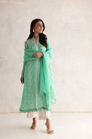 Pakistani Mint Green Embroidered Chiffon-Georgette Salwar Kameez (3-Piece) - Image 3