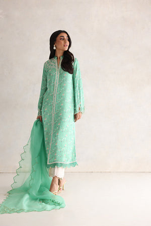 Pakistani Mint Green Embroidered Chiffon-Georgette Salwar Kameez (3-Piece) - Image 4