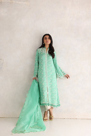 Pakistani Mint Green Embroidered Chiffon-Georgette Salwar Kameez (3-Piece) - Image 5