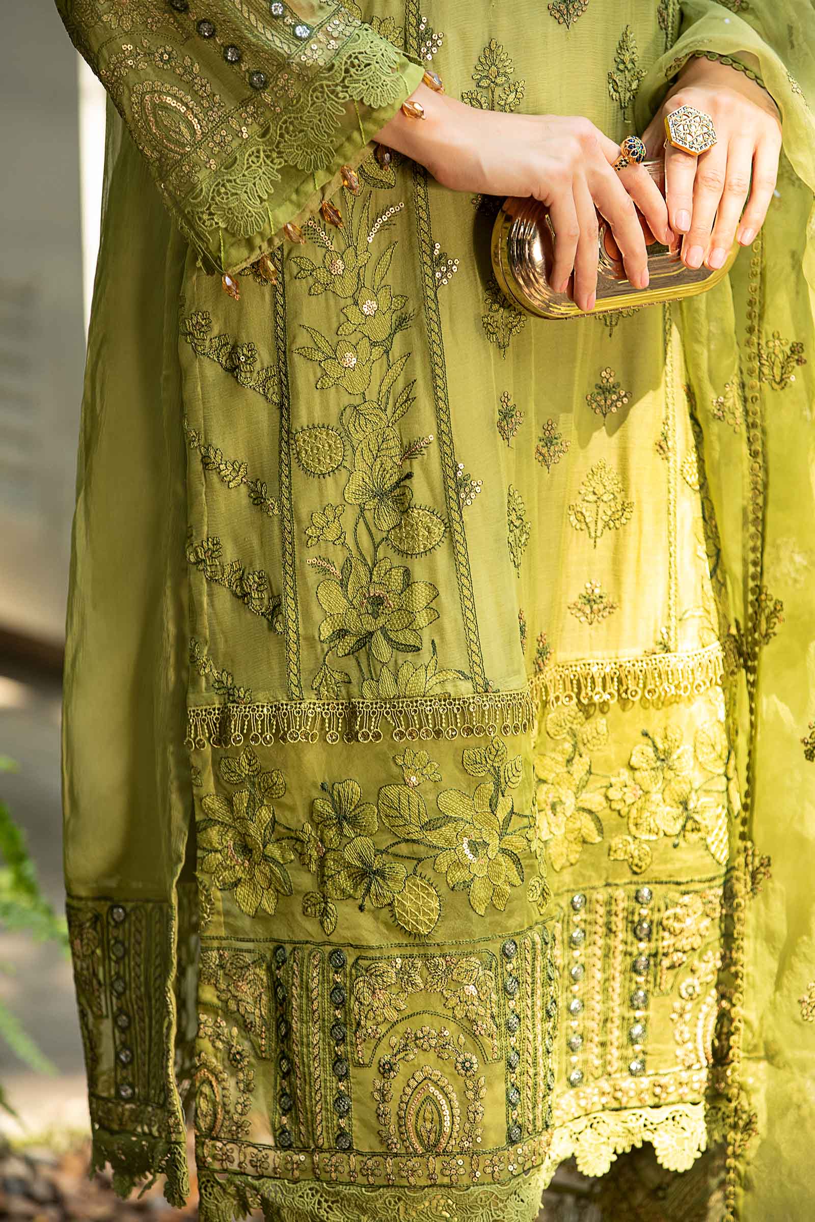 Green Embroidered Chiffon & Organza 3-Piece Suit - Image 4