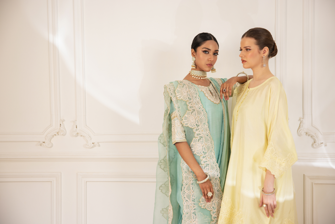 Mint Green Embroidered Chiffon & Silk Kurta Set (3-Piece) - Image 5