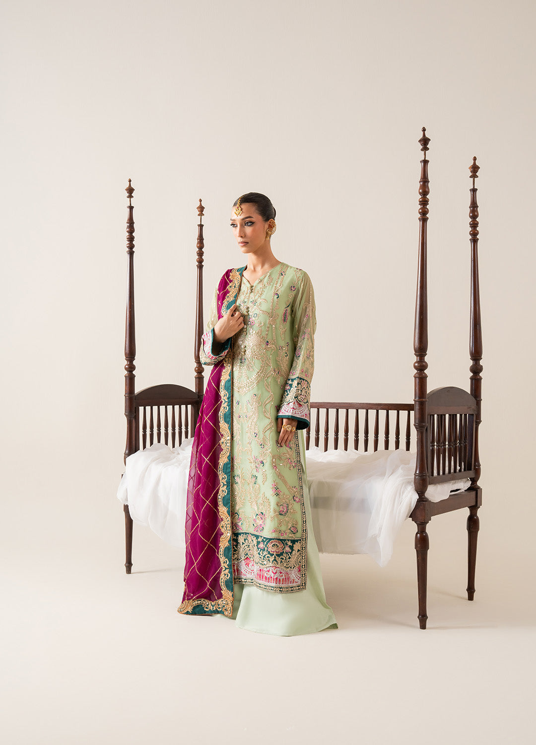 Sea Green Embroidered Chiffon & Grip Salwar Kameez (3-Piece) - Image 1