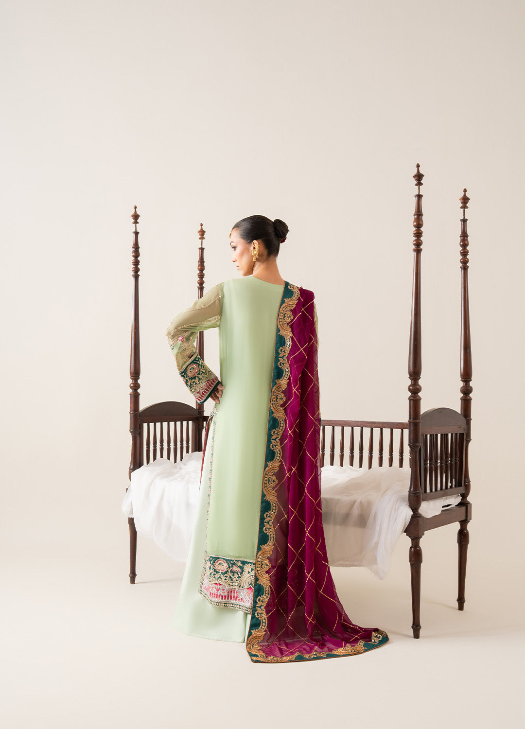 Sea Green Embroidered Chiffon & Grip Salwar Kameez (3-Piece) - Image 3
