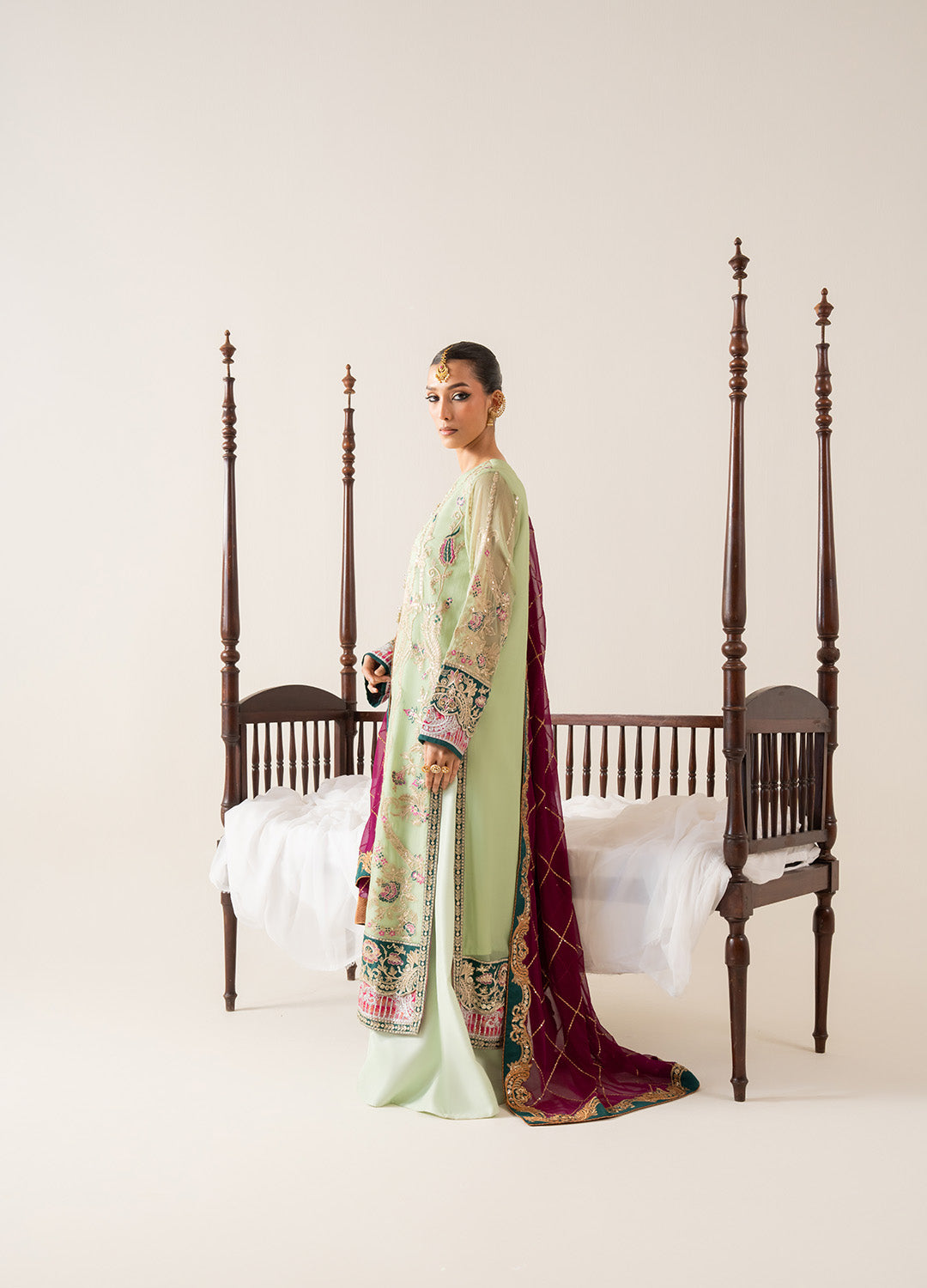Sea Green Embroidered Chiffon & Grip Salwar Kameez (3-Piece) - Image 4