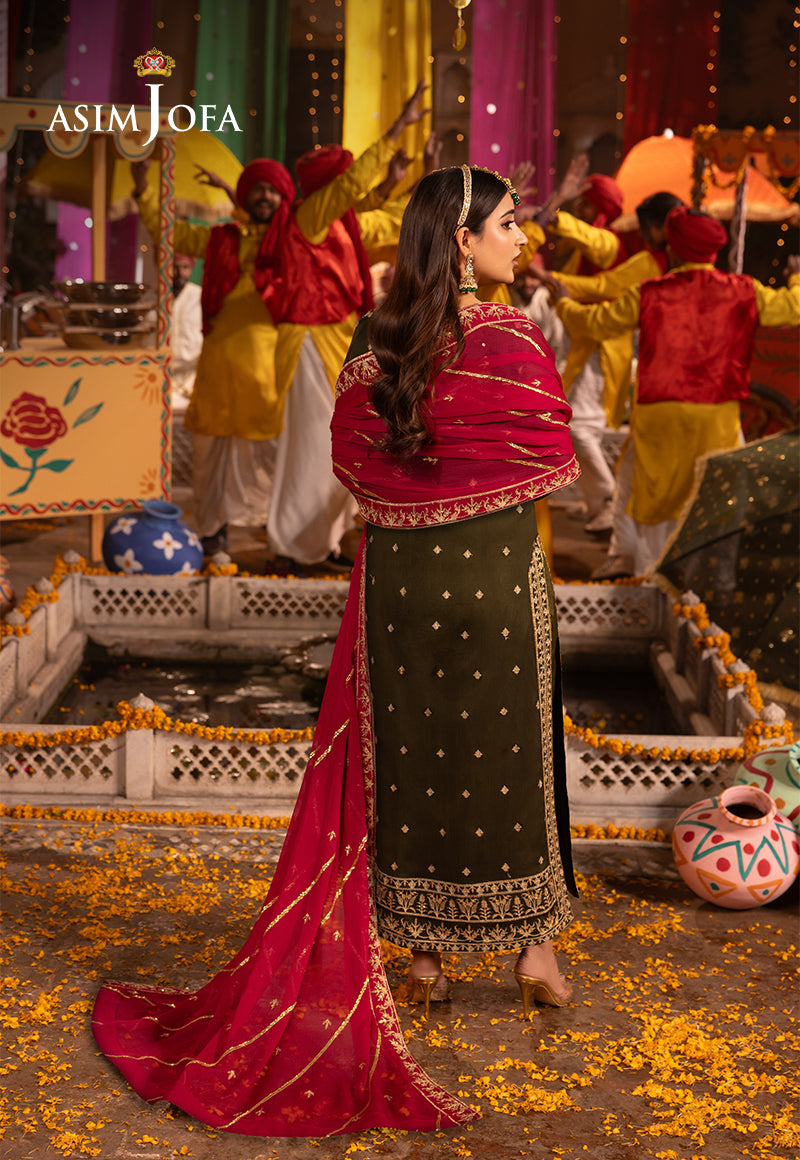 Olive Green Embroidered Chiffon 3-Piece Suit - Image 3