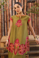 Pakistani Mehndi Green Aari Embroidered Cotton Salwar Kameez (2-Piece) - Image 3
