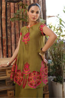 Pakistani Mehndi Green Aari Embroidered Cotton Salwar Kameez (2-Piece) - Image 4