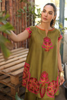 Pakistani Mehndi Green Aari Embroidered Cotton Salwar Kameez (2-Piece) - Image 5