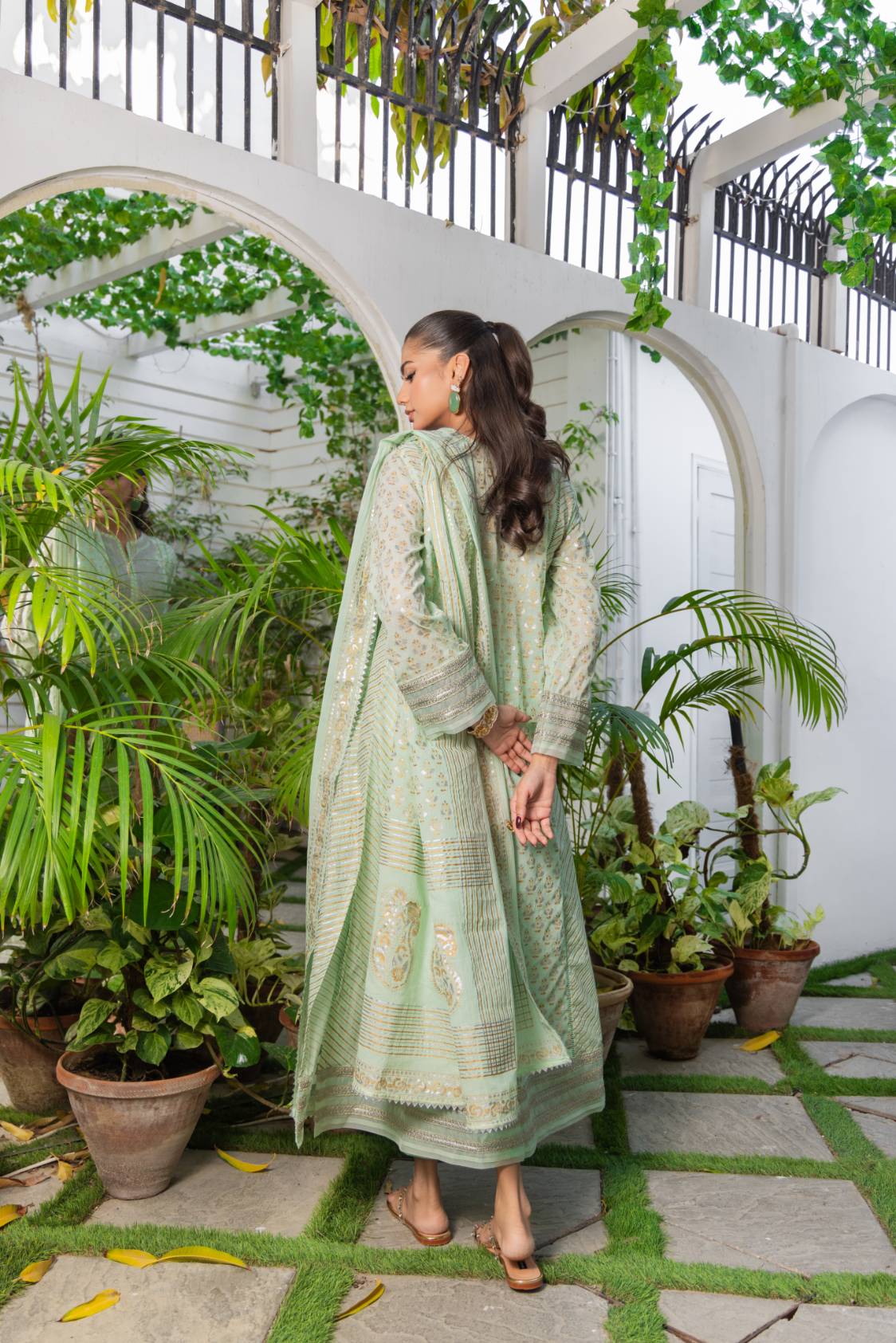 Pakistani Mint Block Printed Cotton Salwar Kameez (3-Piece) - Image 4