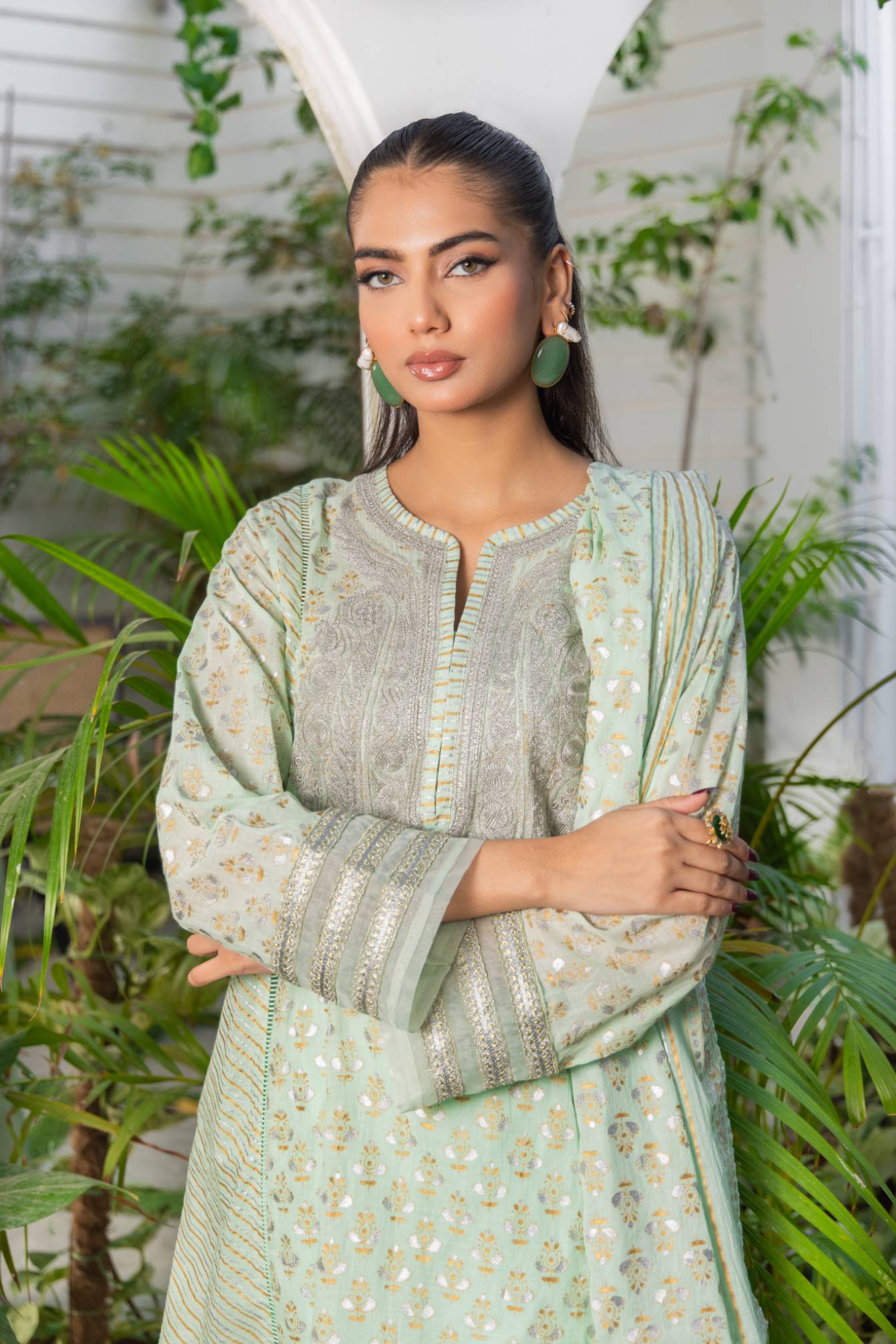 Pakistani Mint Block Printed Cotton Salwar Kameez (3-Piece) - Image 5