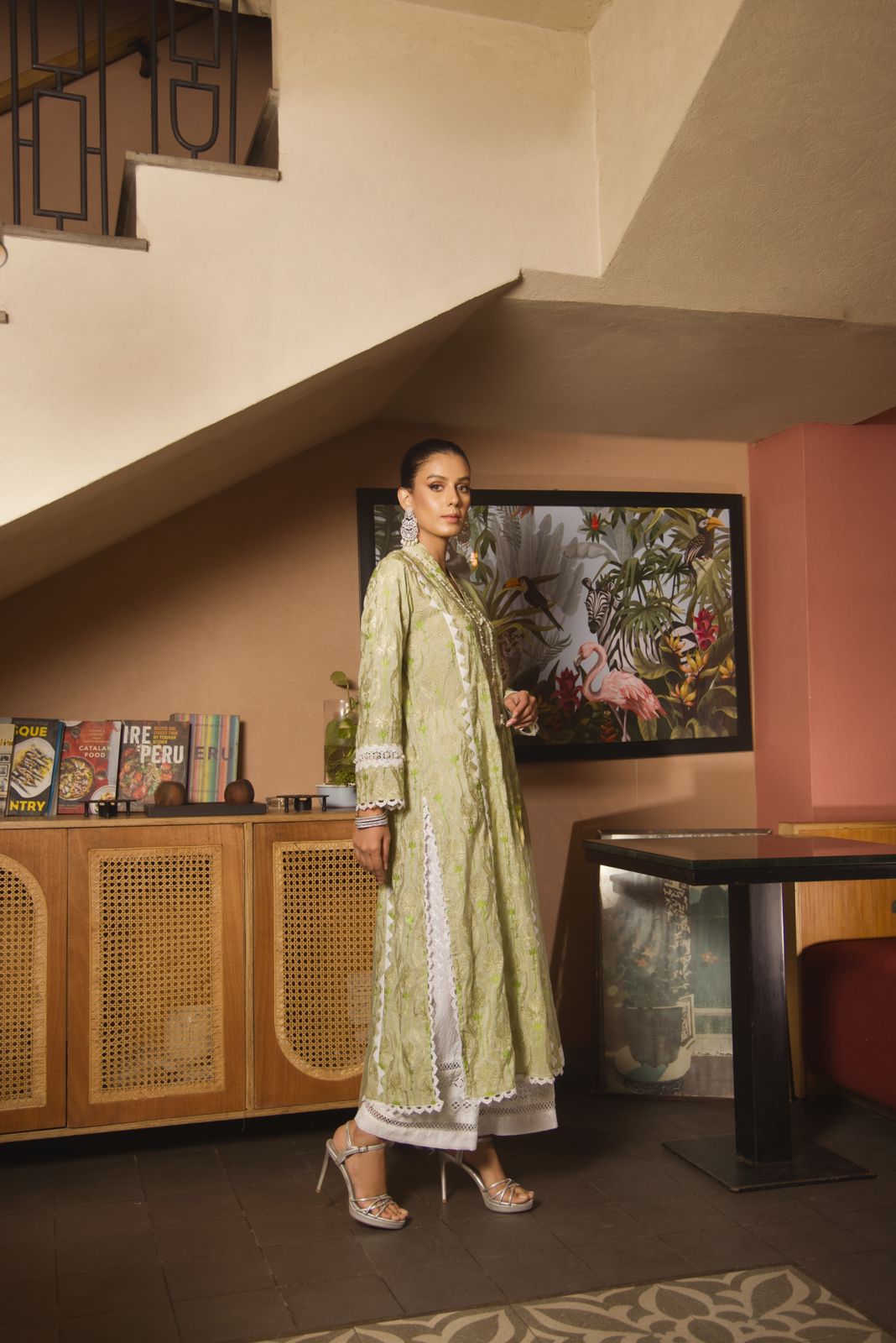 Mint Green Embroidered Cotton Salwar Kameez (3-Piece) - Image 3