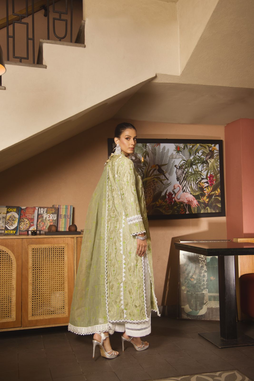 Mint Green Embroidered Cotton Salwar Kameez (3-Piece) - Image 4