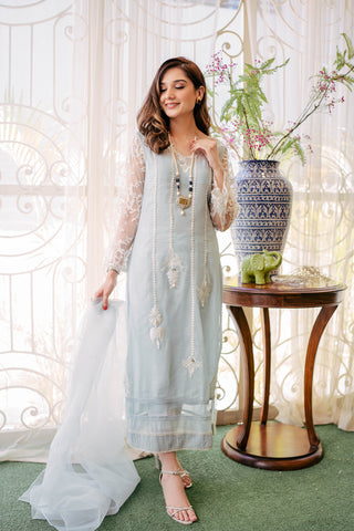 Mint Appliqué Embroidered Cotton Karandi Salwar Kameez (3-Piece) - Image 2