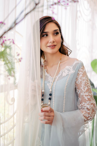 Mint Appliqué Embroidered Cotton Karandi Salwar Kameez (3-Piece) - Image 3