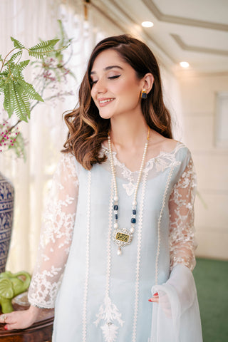 Mint Appliqué Embroidered Cotton Karandi Salwar Kameez (3-Piece) - Image 5