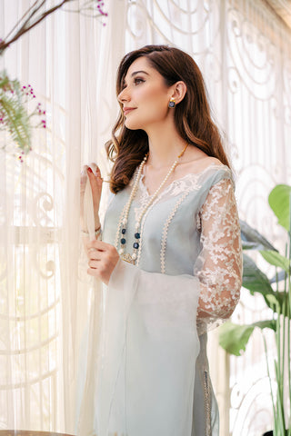 Mint Appliqué Embroidered Cotton Karandi Salwar Kameez (3-Piece) - Image 6