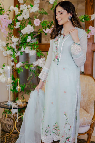 Mint Appliqué Embroidered Cotton Karandi Salwar Kameez (3-Piece) - Image 3