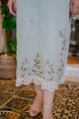 Mint Appliqué Embroidered Cotton Karandi Salwar Kameez (3-Piece) - Image 6