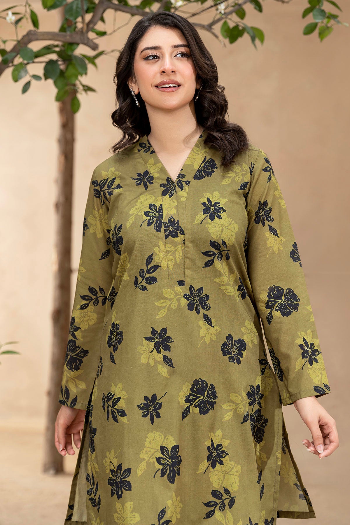 Olive Digital Printed Cotton Lawn Salwar Kameez (2-Piece) - Image 2